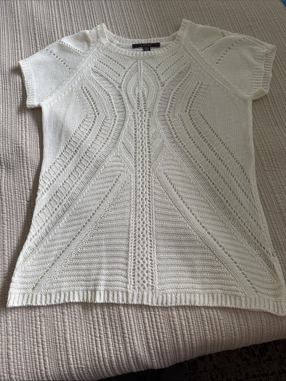 Fever Cream Short-Sleeve Crewneck Knit Sweater